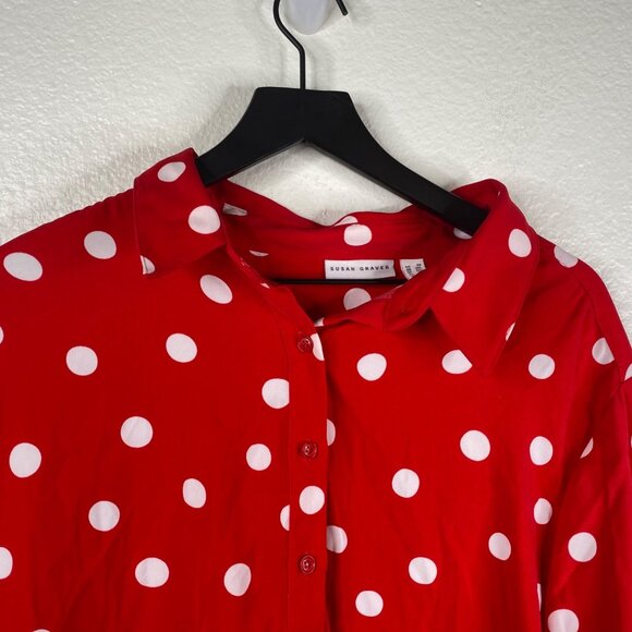 Susan Graver Top Women's Long Sleeve Button Up Tunic Polka Dot Red Size 2X - Picture 4 of 11